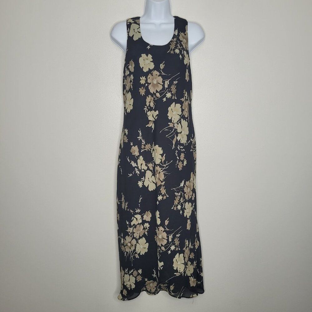 Vintage y2k 90s dark moody floral witchy romantic midi maxi dress size 14